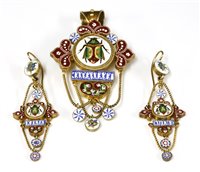 Lot 30 - An Italian silver gilt micro mosaic brooch/pendant and earring suite