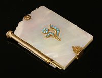 Lot 66 - A gold mother of pearl, turquoise and gold cased aide de memoire