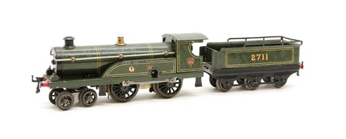 Lot 86 - A Hornby no.2 4-4-0 locomotive and six wheel tender in GW Livery