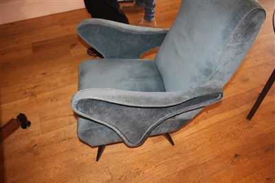 Lot 338 - A pair of Italian blue upholstered armchairs
