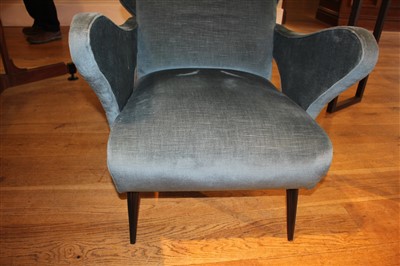 Lot 338 - A pair of Italian blue upholstered armchairs