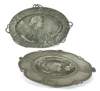 Lot 292 - An Art Nouveau pewter plate, stamped 231 verso, a further Art Nouveau  OVAL PLATE