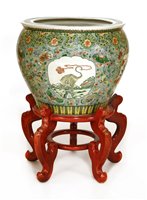 Lot 216 - A Chinese famille verte fish bowl