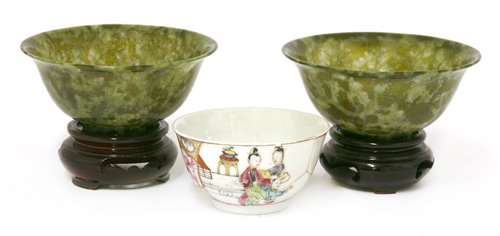 Lot 440 - Two hardstone bowls and a tea bowl