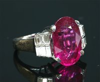 Lot 544 - A platinum rubelite and diamond cocktail ring