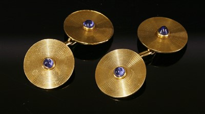 Lot 199 - A pair of gold Art Deco chain link sapphire set cufflinks