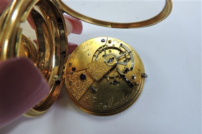 Lot 583 - An 18ct gold key wound open faced pocket watch