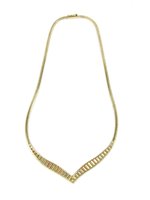 Lot 61 - A three colour gold V-shaped necklace