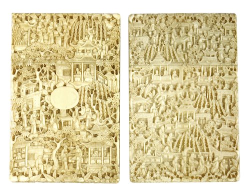 Lot 216 - Two Chinese Canton ivory card cases