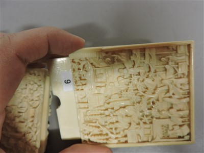 Lot 219 - Two Chinese Canton ivory card cases