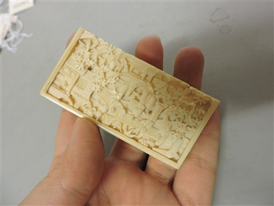 Lot 219 - Two Chinese Canton ivory card cases