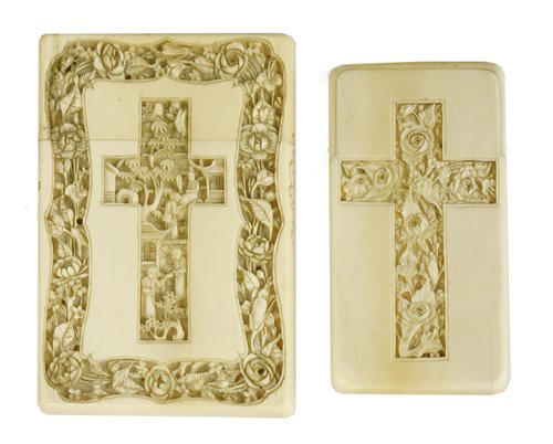 Lot 224 - Two Chinese Canton ivory card cases
