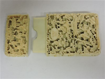 Lot 229 - Three Chinese Canton ivory card cases