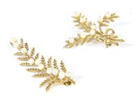 Lot 23 - Two 9ct gold cultured pearl fern brooches
