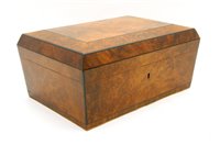 Lot 279 - A Georgian burr wood sarcophagus shaped work box