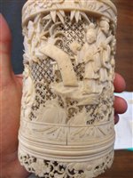 Lot 206 - A Japanese carved ivory brush pot