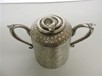 Lot 8 - An Indian silver two-handled sugar bowl and cover