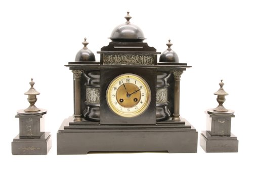 Lot 432 - A Victorian slate architectural clock garniture