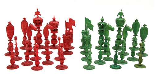 Lot 235 - An ivory Burmese pattern chess set