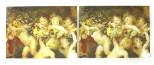 Lot 445 - Ten painted glass panels, each painted with...