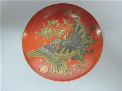Lot 499 - Two Japanese wood netsuke and two lacquered dishes