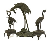 Lot 498 - Three Japanese bronze cranes