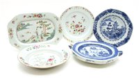 Lot 564 - Five 19th century famille rose plates, ten blue and white plates and a pair of warming plates (17)