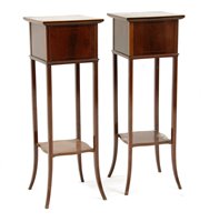 Lot 587 - A pair of mahogany Edwardian and boxwood inlaid stands