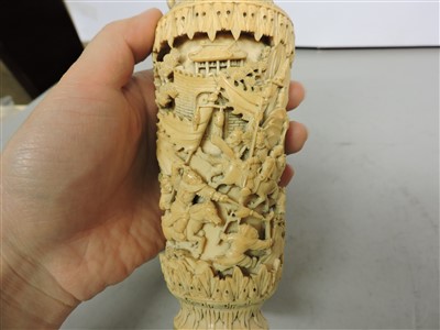 Lot 213 - A pair of Chinese ivory vases