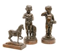 Lot 406 - A pair of 19th century bronze figures of children, apparently unsigned