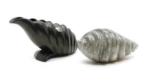 Lot 414 - A grey marble sculpture, in the form of a shell, by Angela Hawkins, signed with monogram, British, c.1980