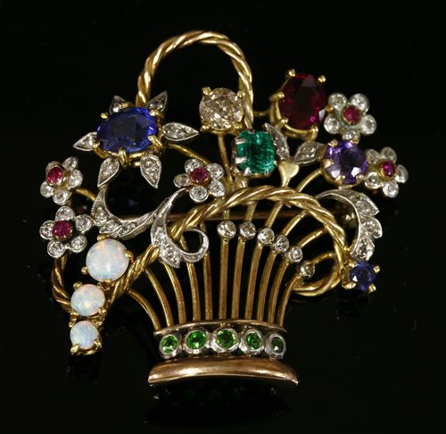 Lot 215 - A ruby, emerald, sapphire and diamond giardinetti brooch, c.1950