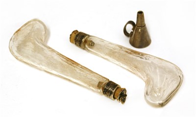 Lot 150 - A leather-cased pair of cut glass scent bottles