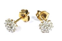 Lot 55 - A pair of gold diamond cluster stud earrings, 0.98g