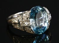 Lot 189 - A platinum blue zircon and diamond ring