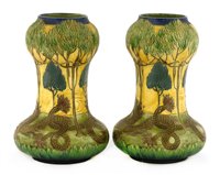 Lot 27 - A pair of Burmantofts faience vases