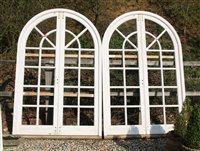 Lot 1120 - Two pairs of large white painted arch top doors, in frames, 155cm x 243cm overall