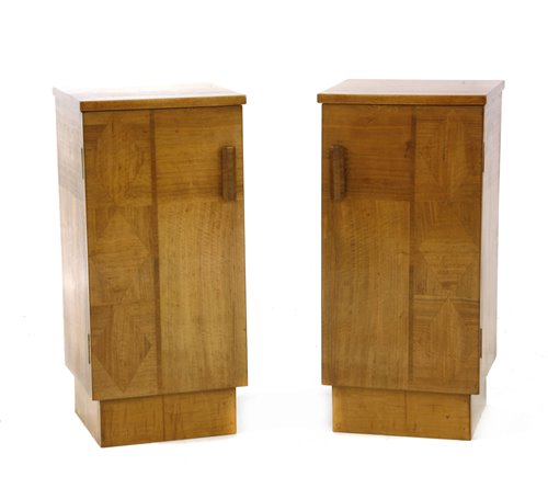 Lot 198 - A pair of Art Deco walnut and sycamore bedside cupboards