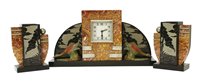 Lot 199 - An Art Deco marble mantel clock garniture