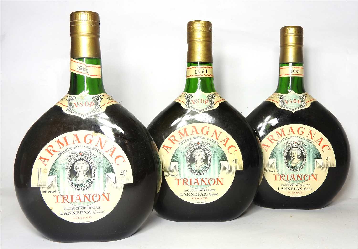 Lot 133 - Trianon Armagnac, 1955, two bottles and 1961, one bottle, three bottles in total