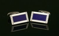 Lot 484 - A cased pair of limited edition contemporary Faberge 18ct white gold, enamel and diamond cufflinks