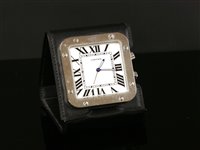 Lot 679 - A stainless steel Santos de Cartier travel clock