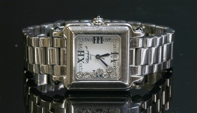 Lot 632 - A ladies stainless steel diamond set 'Happy Sport' quartz bracelet watch