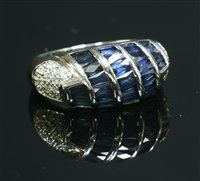Lot 88 - A Continental white gold, sapphire and diamond bombé ring