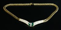 Lot 341 - An 18ct gold emerald and diamond butterfly necklace