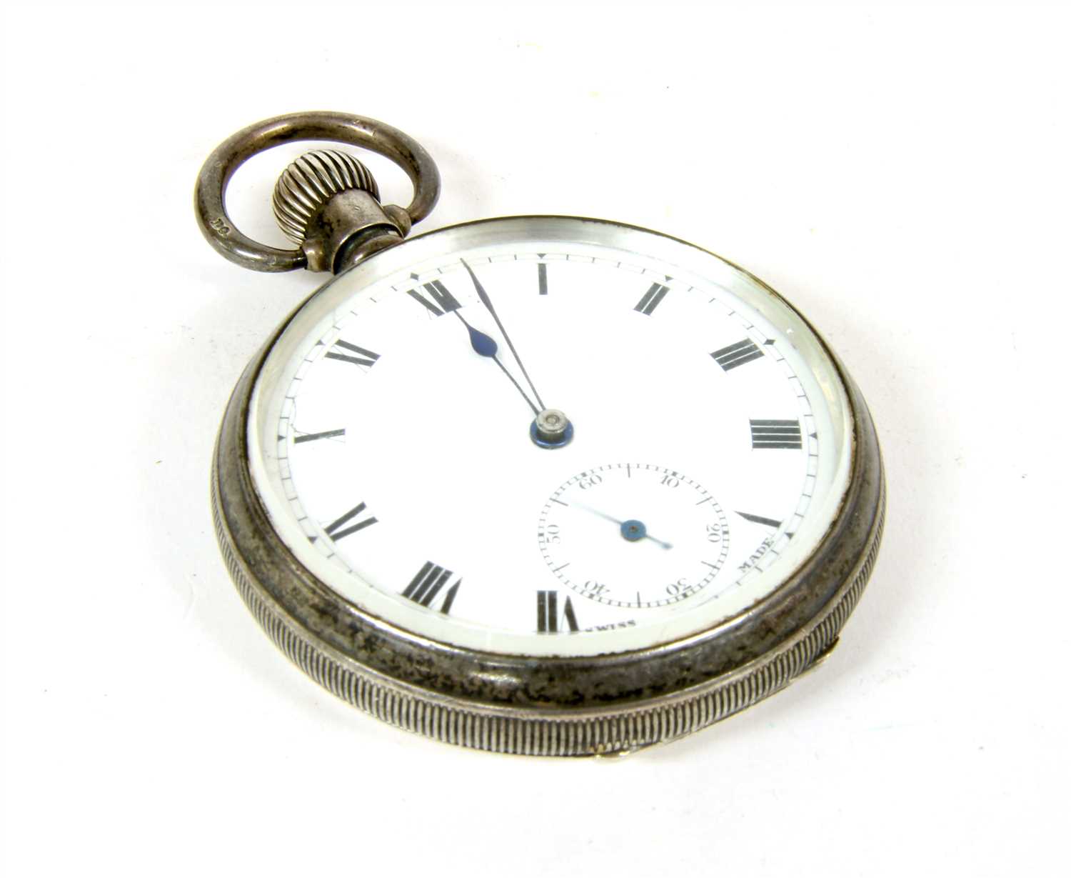 Lot 16 - A sterling silver open cased pocket watch