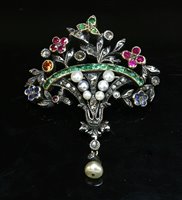 Lot 76 - A gemstone, diamond and seed pearl giardinetti brooch