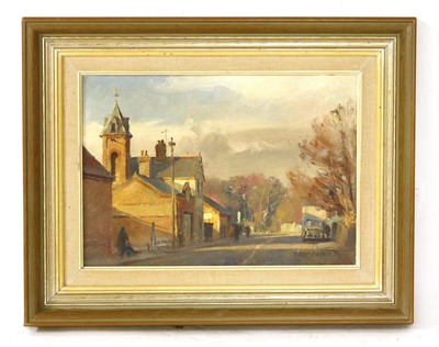 Lot 343B - Trevor Chamberlain (b.1933) AUTUMN SHADOWS ACROSS MILL ROAD Signed l.r Oil on canvas 24.5 x 35cm