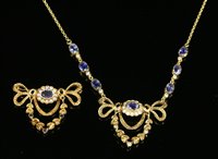 Lot 332 - An 18ct gold, sapphire and diamond swag necklace and brooch suite