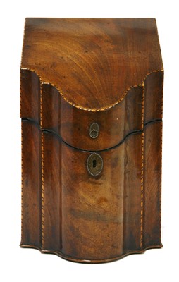 Lot 509 - A George III strung mahogany wall-mounted knife box